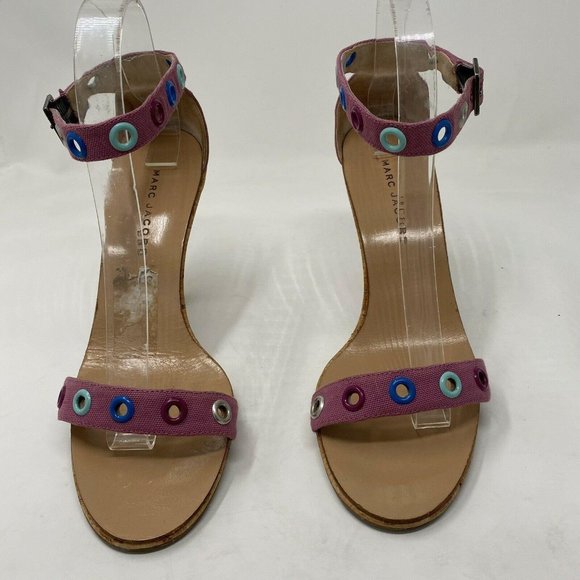 Marc Jacobs Pink Retro Cork Pumps Heels Grommet - Picture 2 of 12